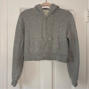Brandy Melville Crystal Grey Full Zip Cropped Hoodie